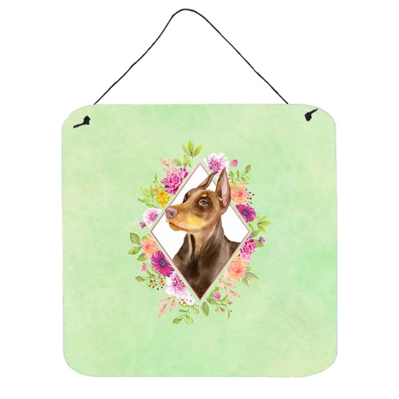 Carolines Treasures CK4298DS66 Doberman Pinscher Green Flowers Wall or Door Hanging Prints 6x6 multicolor