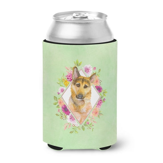 Carolines Treasures CK4307CC German Shepherd Design2 Green Flowers Can or Bottle Hugger Can Hugger multicolor