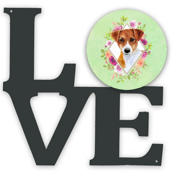 Carolines Treasures CK4316WALV Jack Russell Terrier Design2 Green Flowers Metal Wall Artwork LOVE 12X12 multicolor