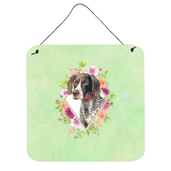 Carolines Treasures CK4317DS66 German Shorthaired Pointer Green Flowers Wall or Door Hanging Prints 6x6 multicolor
