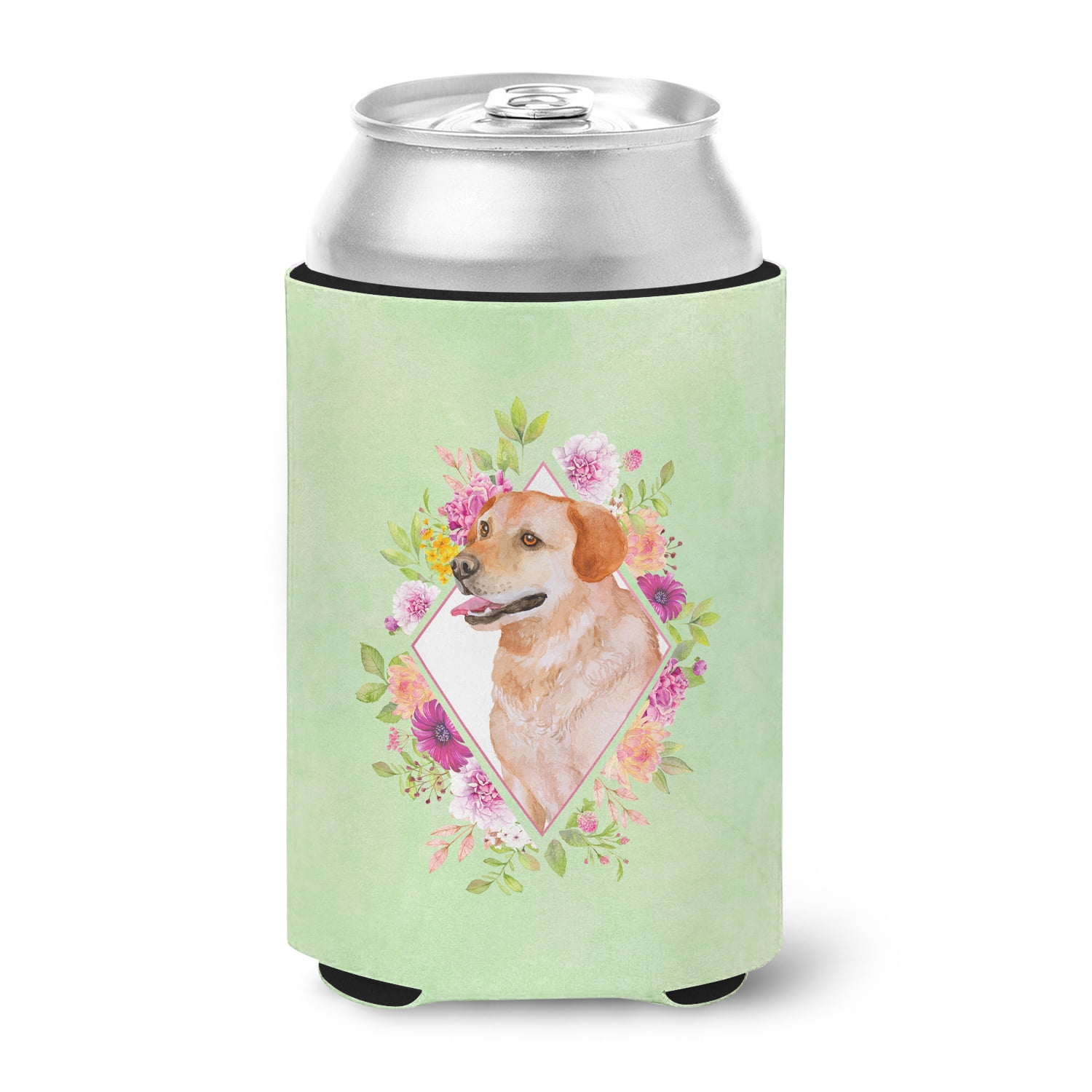 Carolines Treasures CK4318CC Yellow Labrador Retriever Green Flowers Can or Bottle Hugger Can Hugger multicolor