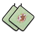 thumbnail image 1 of Carolines Treasures CK4321PTHD Miniature Pinscher Green Flowers Pair of Pot Holders 7.5HX7.5W multicolor, 1 of 4