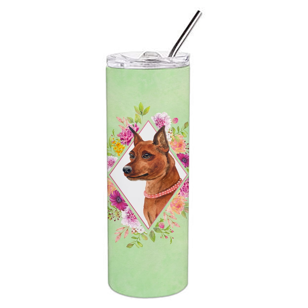 Carolines Treasures CK4321TBL20 Miniature Pinscher Green Flowers Stainless Steel 20 oz Skinny Tumbler 20 oz multicolor