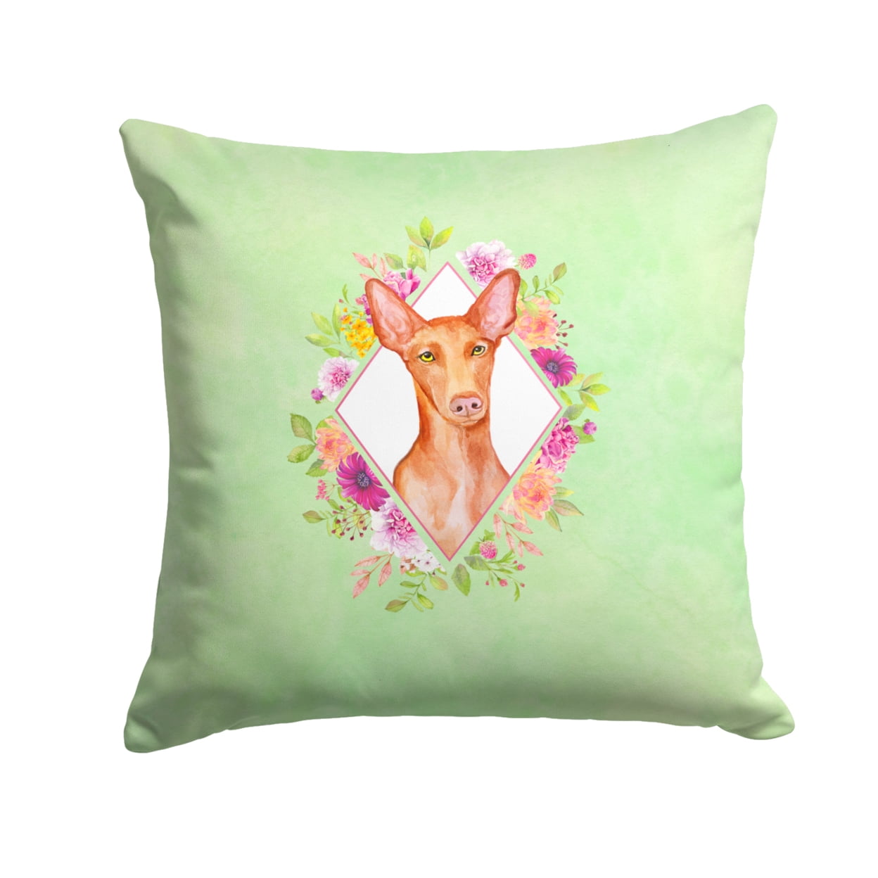 Carolines Treasures CK4328PW1414 Pharaoh Hound Green Flowers Fabric Decorative Pillow 14Hx14W multicolor