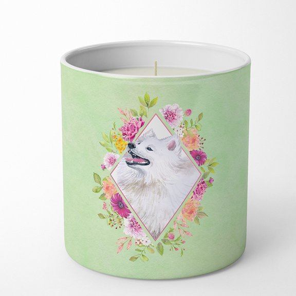 Carolines Treasures CK4337CDL Samoyed Soy Candle 10 oz Decorative Gift Scented Soy Candles for Home Green Flowers 10 oz