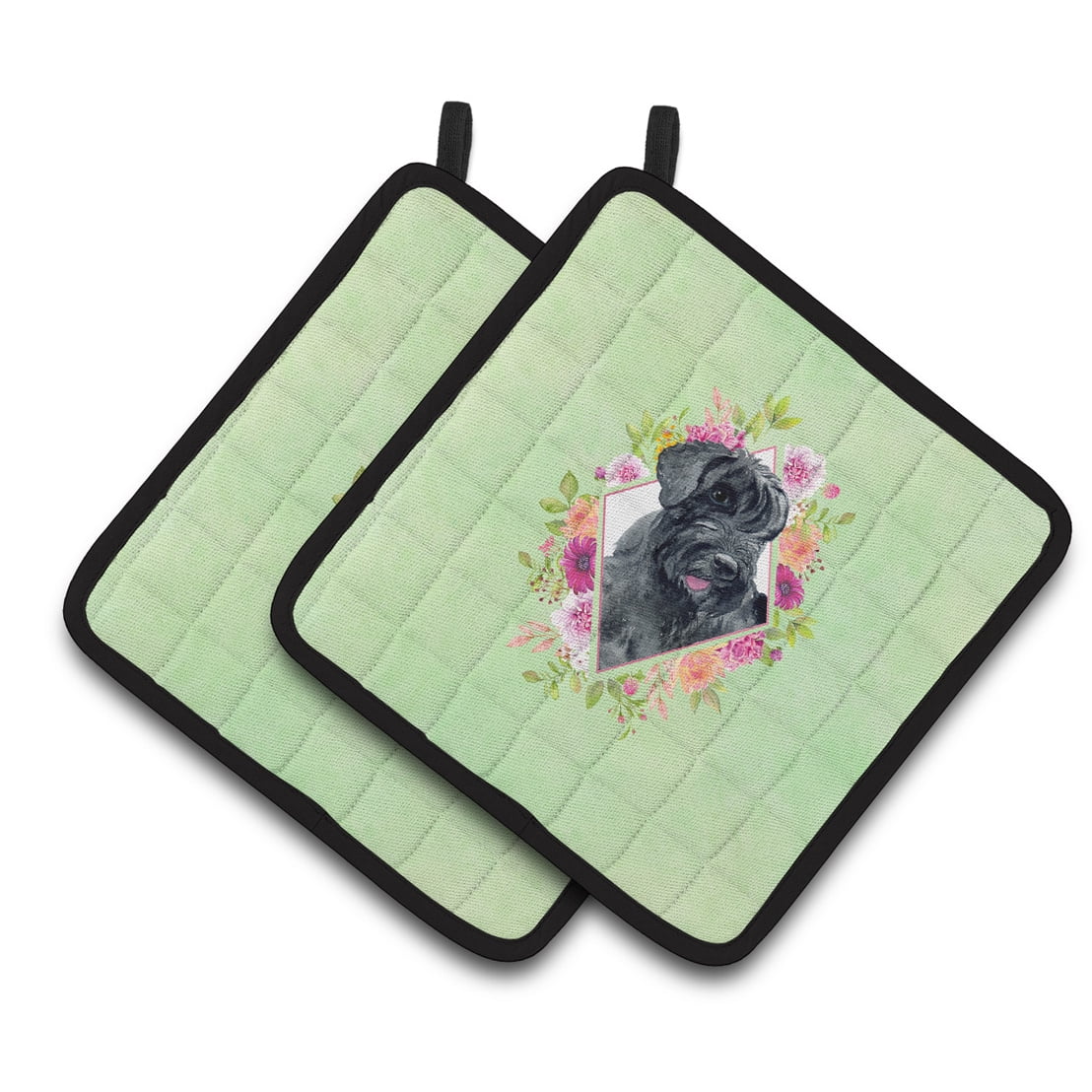 Carolines Treasures CK4338PTHD Giant Schnauzer Green Flowers Pair of Pot Holders 7.5HX7.5W multicolor