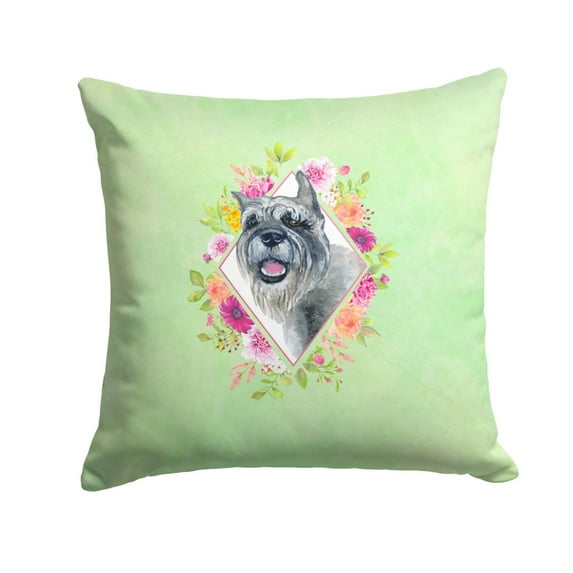 Carolines Treasures CK4339PW1414 Schnauzer Green Flowers Fabric Decorative Pillow 14Hx14W multicolor