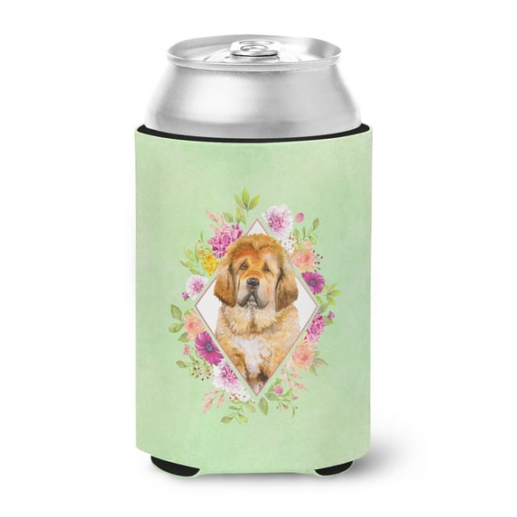 Carolines Treasures CK4349CC Tibetian Mastiff Puppy Green Flowers Can or Bottle Hugger Can Hugger multicolor