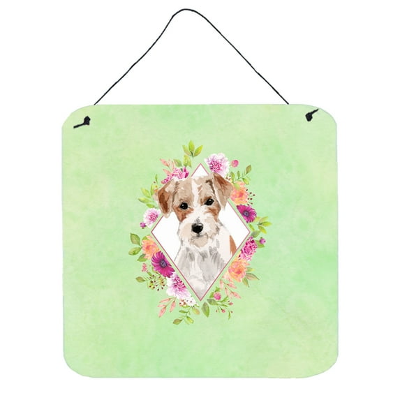 Carolines Treasures CK4358DS66 Jack Russell Terrier Green Flowers Wall or Door Hanging Prints 6x6 multicolor