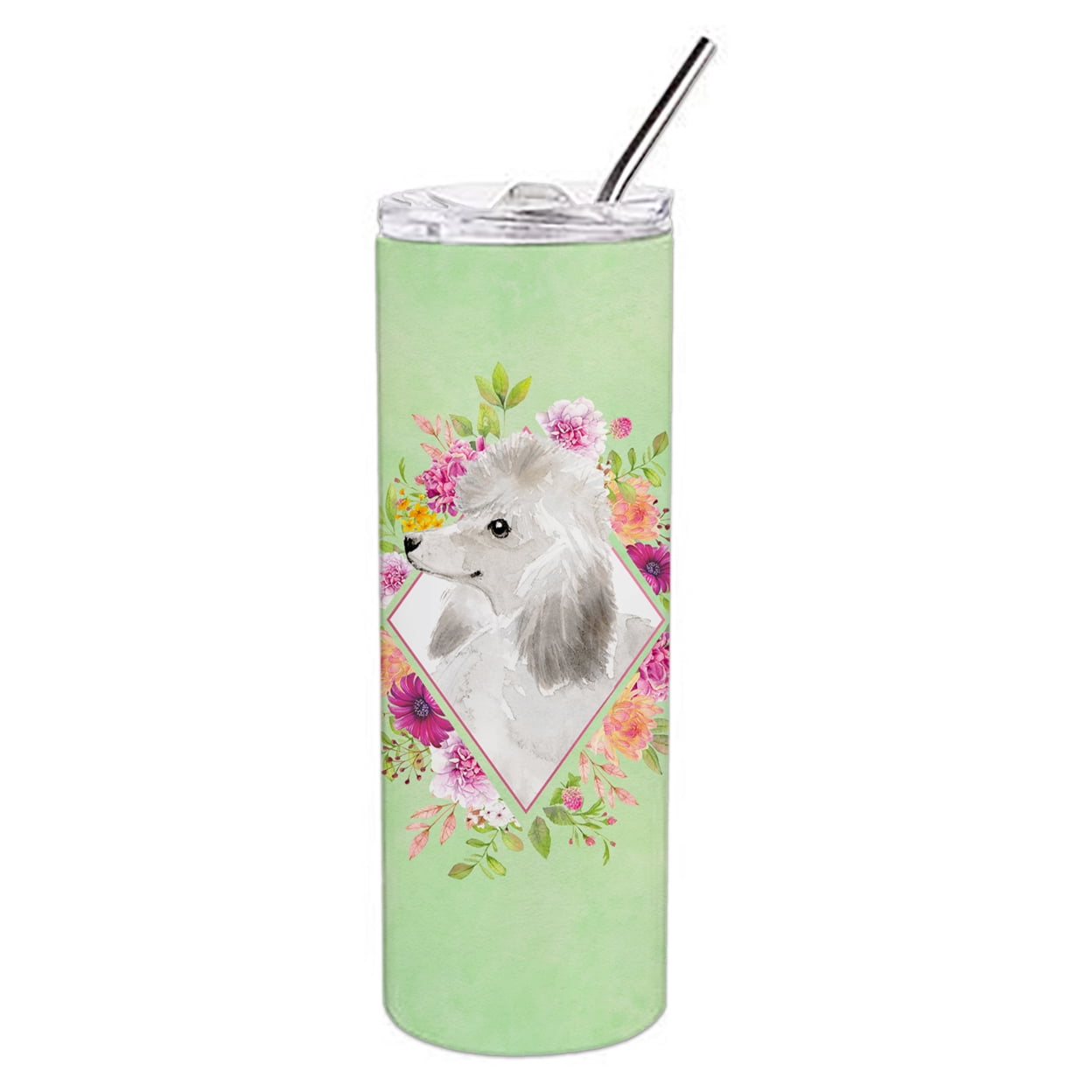 Carolines Treasures CK4360TBL20 White Standard Poodle Green Flowers Stainless Steel 20 oz Skinny Tumbler 20 oz