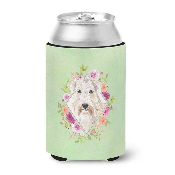 Carolines Treasures CK4362CC Wheaten Terrier Green Flowers Can or Bottle Hugger Can Hugger multicolor