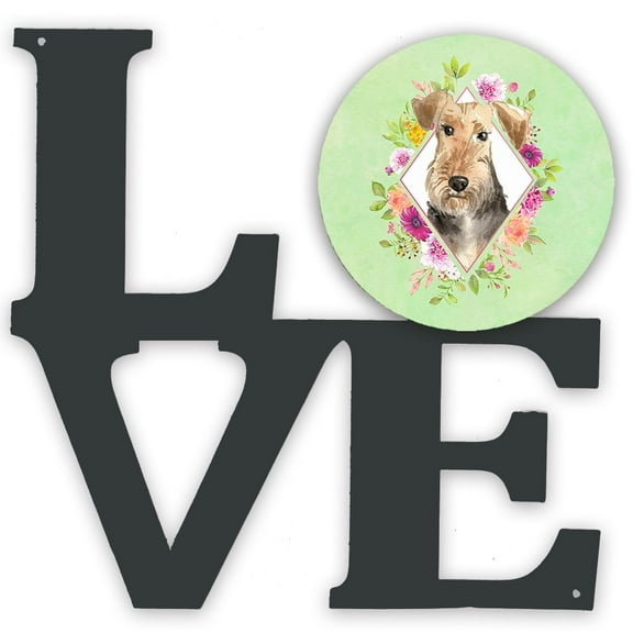 Carolines Treasures CK4364WALV Airedale Terrier Green Flowers Metal Wall Artwork LOVE 12X12 multicolor