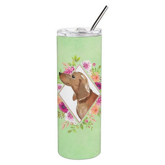 Carolines Treasures CK4367TBL20 Dachshund Green Flowers Stainless Steel 20 oz Skinny Tumbler 20 oz multicolor
