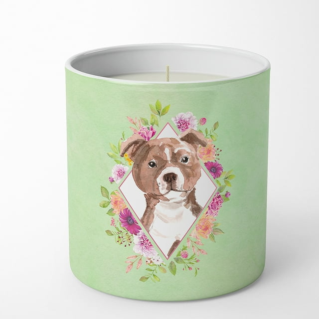 Carolines Treasures CK4368CDL Staffie Bull Terrier Soy Candle 10 oz Decorative Gift Scented Soy Candles for Home Green