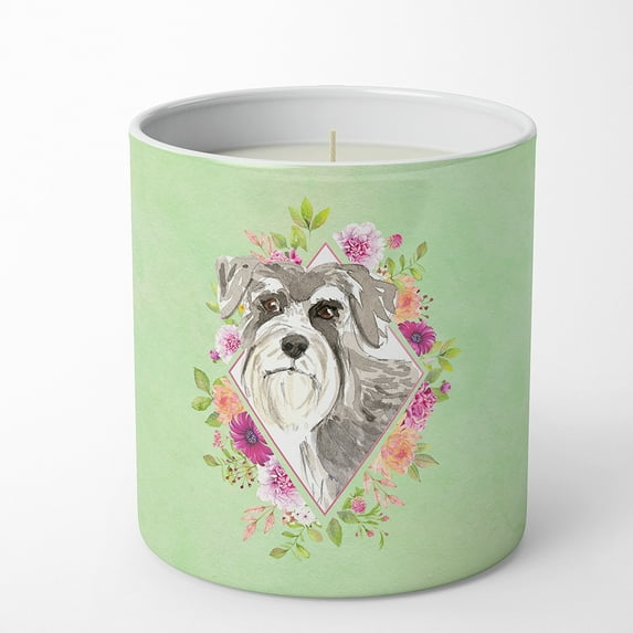 Carolines Treasures CK4375CDL Schnauzer 1 Soy Candle 10 oz Decorative Gift Scented Soy Candles for Home Green Flowers 10
