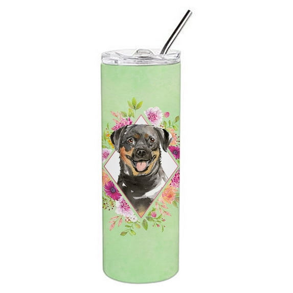 Carolines Treasures CK4377TBL20 Rottweiler Green Flowers Stainless Steel 20 oz Skinny Tumbler 20 oz multicolor