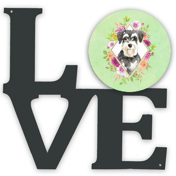Carolines Treasures CK4382WALV Schnauzer Design2 Green Flowers Metal Wall Artwork LOVE 12X12 multicolor