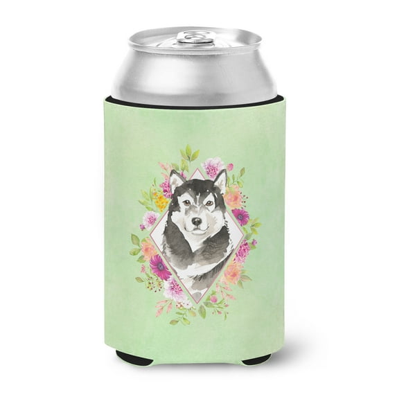Carolines Treasures CK4384CC Alaskan Malamute Green Flowers Can or Bottle Hugger Can Hugger multicolor