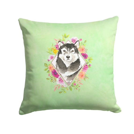 Carolines Treasures CK4384PW1414 Alaskan Malamute Green Flowers Fabric Decorative Pillow 14Hx14W multicolor