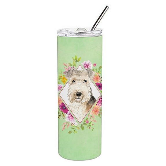 Carolines Treasures CK4386TBL20 Lakeland Terrier Green Flowers Stainless Steel 20 oz Skinny Tumbler 20 oz multicolor