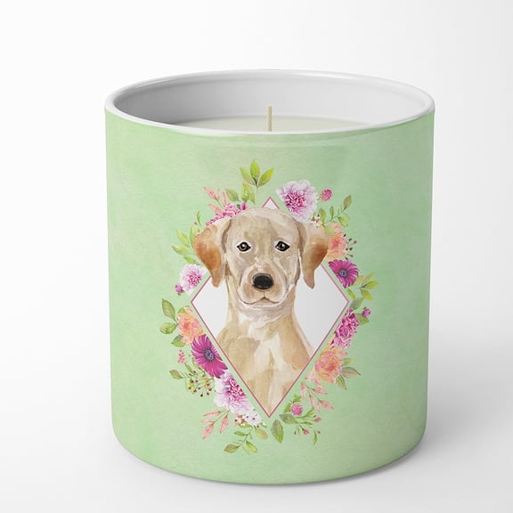 Carolines Treasures CK4387CDL Yellow Lab Soy Candle 10 oz Decorative Gift Scented Soy Candles for Home Green Flowers 10