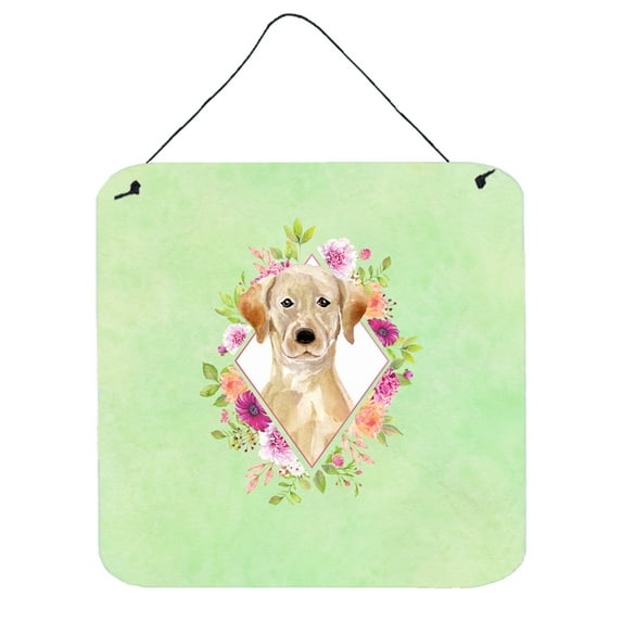 Carolines Treasures CK4387DS66 Yellow Lab Green Flowers Wall or Door Hanging Prints 6x6 multicolor
