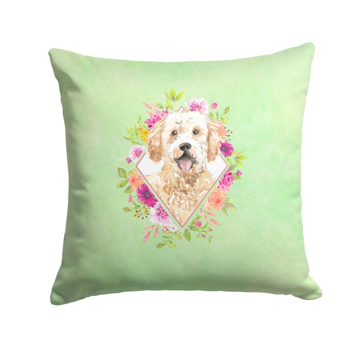 Caroline's Treasures Cuscino Quadrato 35x35 Cm Con Goldendoodle E Fiori Verdi, Idrorepellente Per Esterno