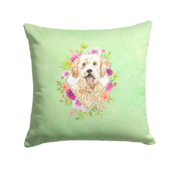 Carolines Treasures CK4396PW1414 Goldendoodle Green Flowers Fabric Decorative Pillow 14Hx14W multicolor