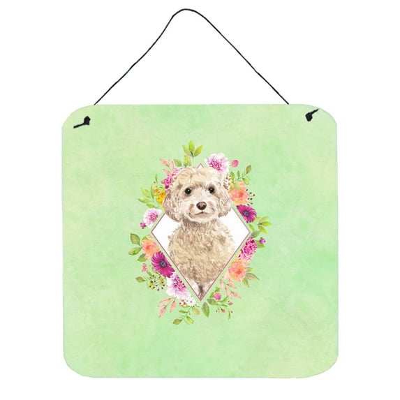 Carolines Treasures CK4406DS66 Champagne Cockapoo Green Flowers Wall or Door Hanging Prints 6x6 multicolor