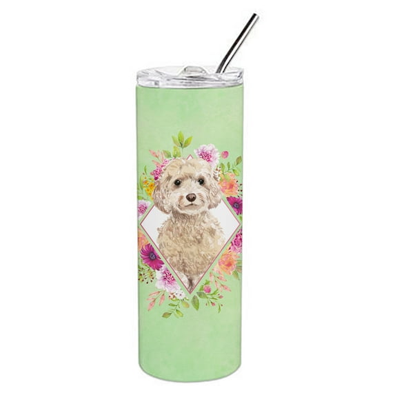 Carolines Treasures CK4406TBL20 Champagne Cockapoo Green Flowers Stainless Steel 20 oz Skinny Tumbler 20 oz multicolor