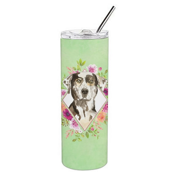 Carolines Treasures CK4409TBL20 Catahoula Leopard Dog Green Flowers Stainless Steel 20 oz Skinny Tumbler 20 oz