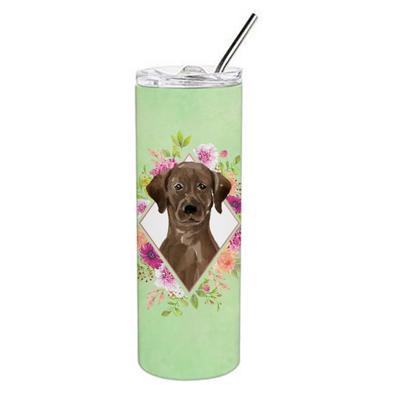 Carolines Treasures CK4411TBL20 Chocolate Labrador Green Flowers Stainless Steel 20 oz Skinny Tumbler 20 oz multicolor