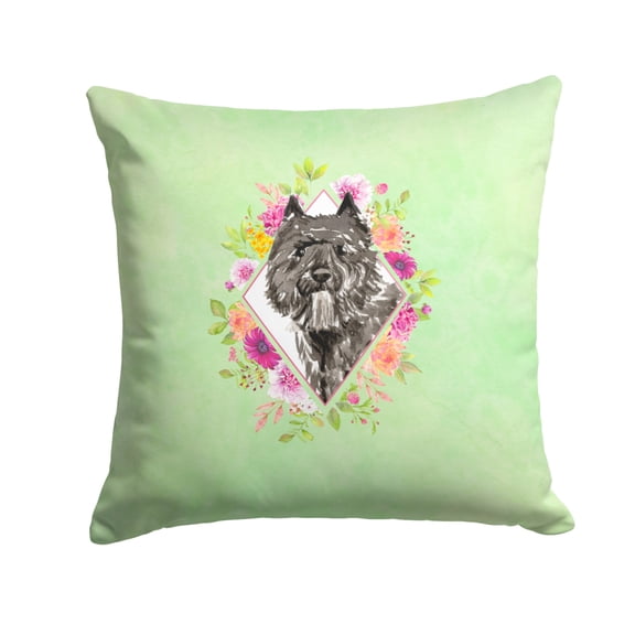 Carolines Treasures CK4416PW1414 Bouvier des Flandres Green Flowers Fabric Decorative Pillow 14Hx14W multicolor