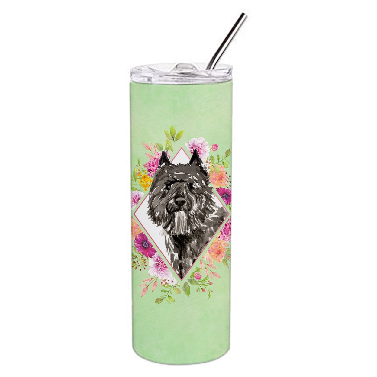 Carolines Treasures CK4416TBL20 Bouvier des Flandres Green Flowers Stainless Steel 20 oz Skinny Tumbler 20 oz multicolor