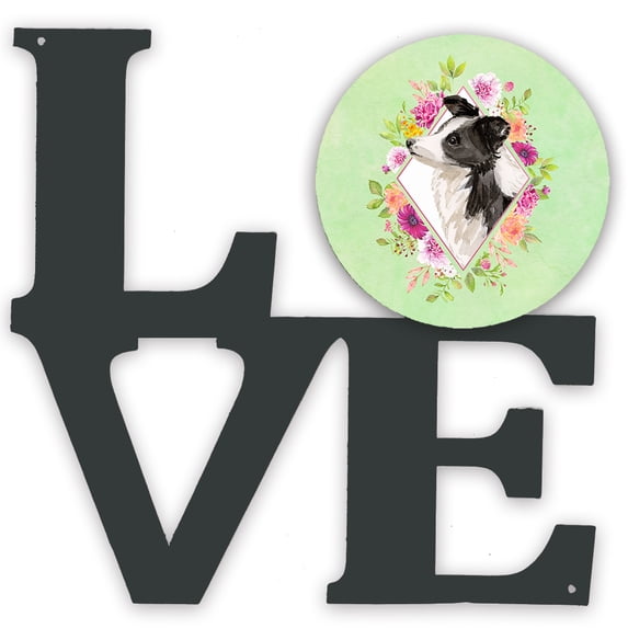 Carolines Treasures CK4418WALV Border Collie Green Flowers Metal Wall Artwork LOVE 12X12 multicolor