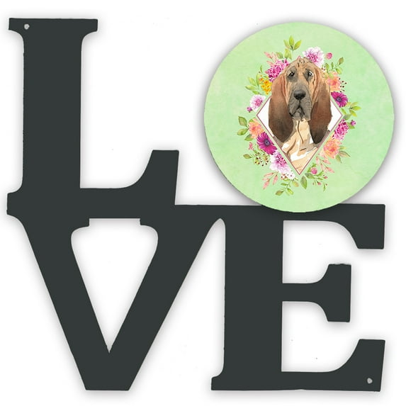 Carolines Treasures CK4419WALV Bloodhound Green Flowers Metal Wall Artwork LOVE 12X12 multicolor