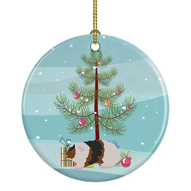 Teddy Guinea Pig Merry Christmas Ceramic Ornament 2.8 in x 2.8 in