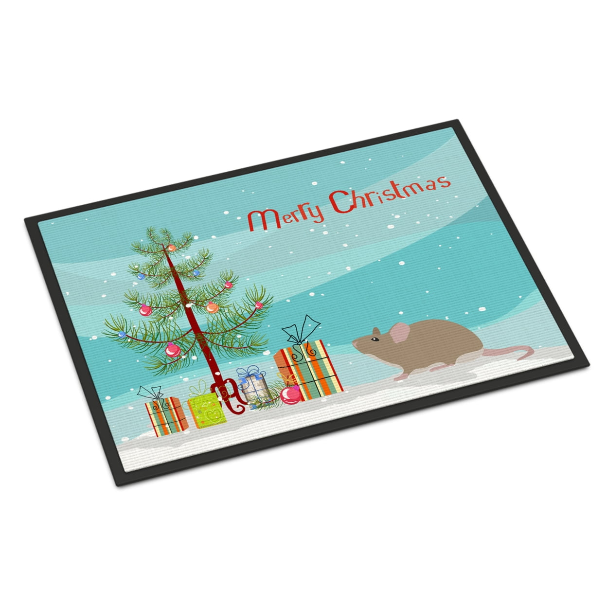 Grey Domestic Mouse Merry Christmas Door Mat