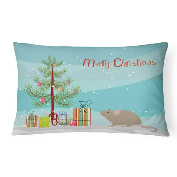 Carolines Treasures CK4462PW1216 Grey Domestic Mouse Merry Christmas Canvas Fabric Decorative Pillow, 12H x16W,