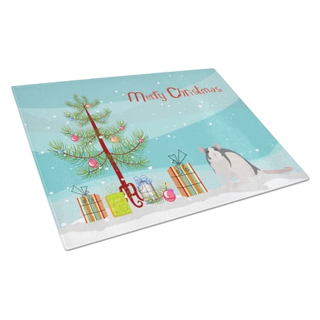 Carolines Treasures CK4473LCB Husky Rat Merry Christmas Glass Cutting Board Large, 12H x 16W, multicolor