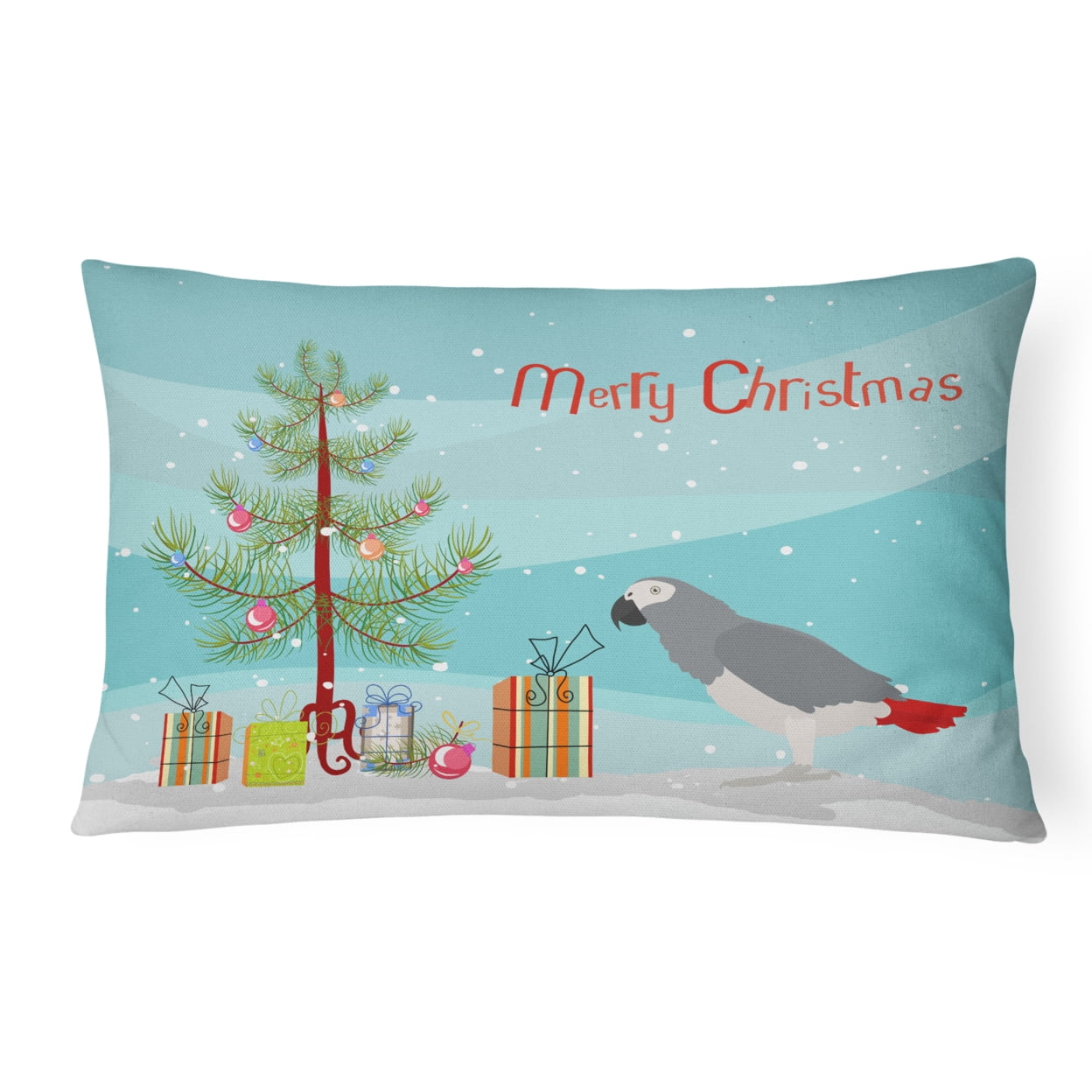 Carolines Treasures CK4495PW1216 African Grey Parrot Merry Christmas Canvas Fabric Decorative Pillow, 12H x16W,