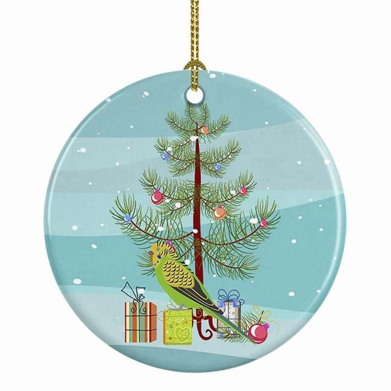 Budgerigar Merry Christmas Ceramic Ornament 2.8 in x 2.8 in