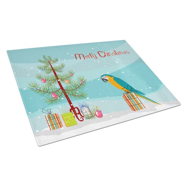 Carolines Treasures CK4500LCB Macaw Merry Christmas Glass Cutting Board ...