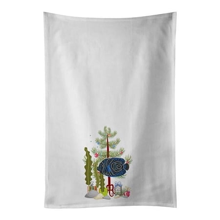 Carolines Treasures CK4508WTKT 28 x 19 in. Unisex Emperor Angelfish Merry Christmas White Dish Towels Kitchen Towel - Set of 2