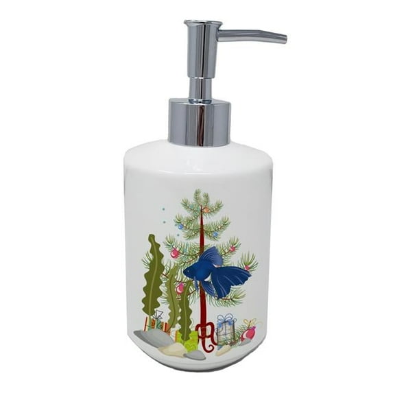 Carolines Treasures CK4520SOAP 7 x 3.5 in. Unisex Veiltail Goldfish Merry Christmas Ceramic Soap Dispenser