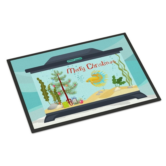 Carolines Treasures CK4523MAT CrownTail Betta Merry Christmas Door Mat Indoor Rug or Outdoor Welcome Mat 18x27 Doormat