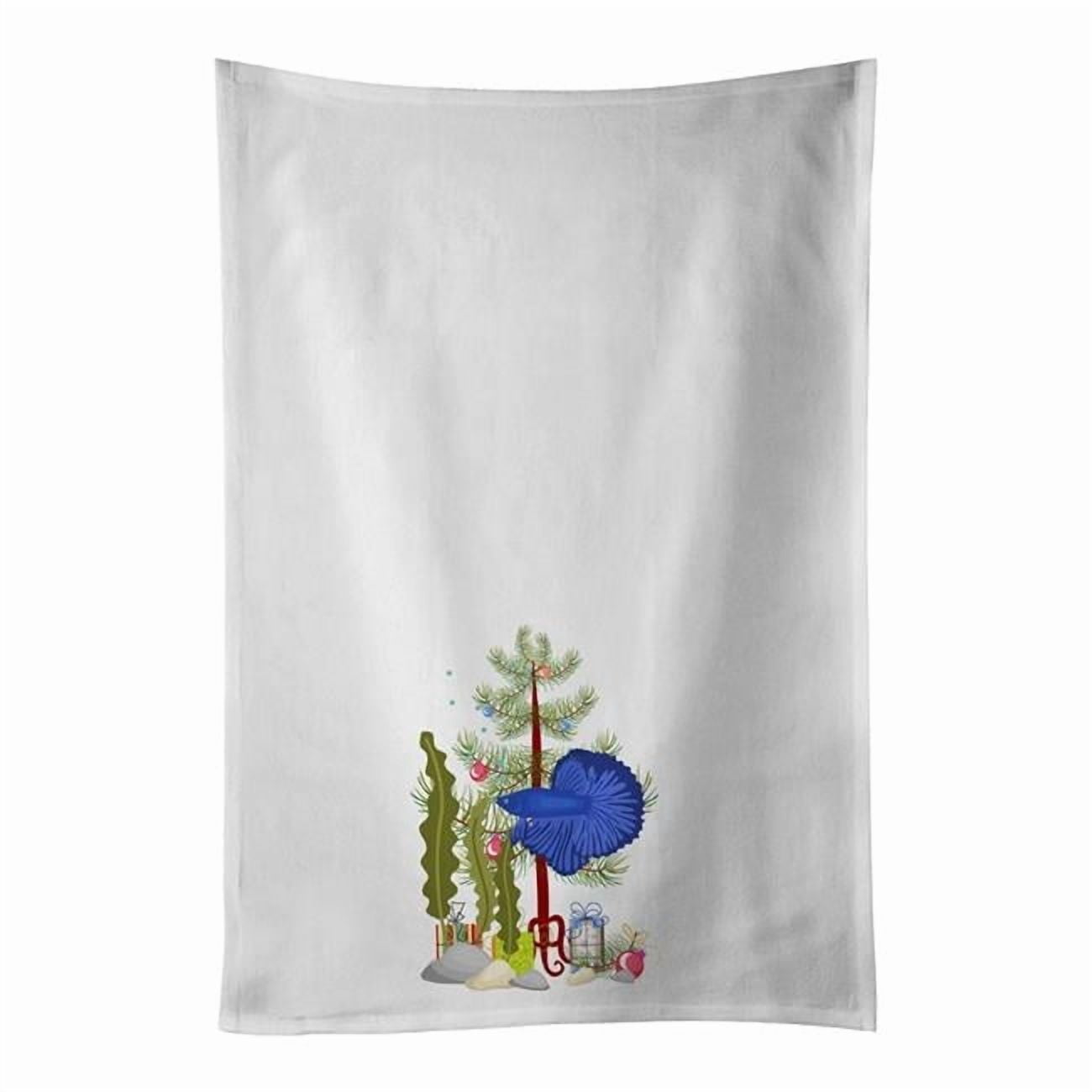 Carolines Treasures CK4532WTKT 28 x 19 in. Unisex Super Delta Tail Betta Merry Christmas White Dish Towels Kitchen Towel - Set of 2