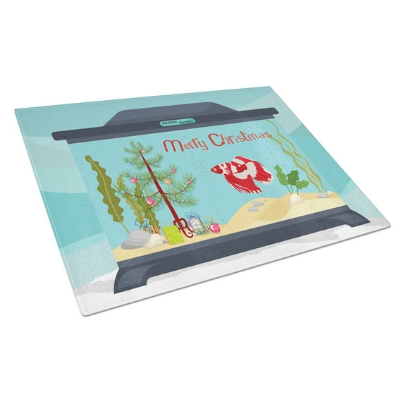 Carolines Treasures CK4533LCB Veil Tail Betta Merry Christmas Glass Cutting Board Large, 12H x 16W, multicolor