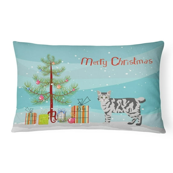 Carolines Treasures CK4550PW1216 Bobtail 1 Cat Merry Christmas Canvas Fabric Decorative Pillow, 12H x16W,