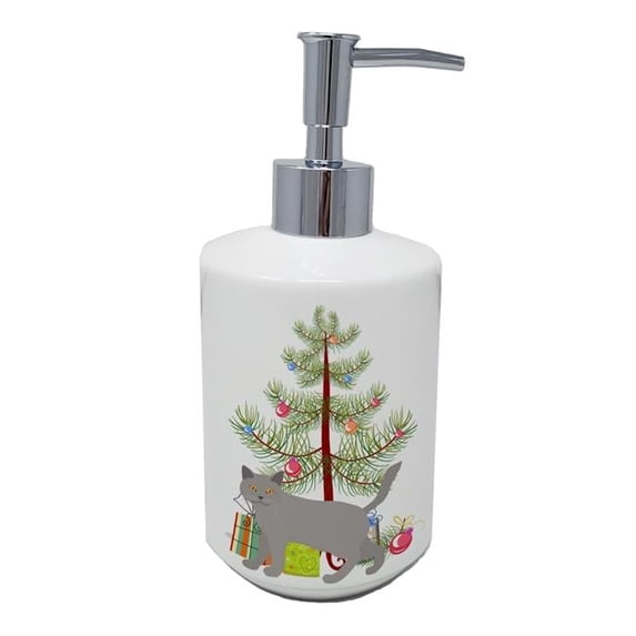 Carolines Treasures CK4583SOAP 7 x 3.5 in. Unisex Chartreux No.2 Cat Merry Christmas Ceramic Soap Dispenser